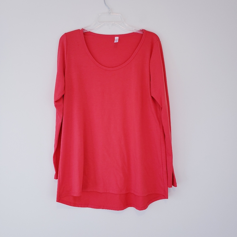 LulaRoe Coral Red Lynnae Long Sleeve Shirt A Line Loose Size Large